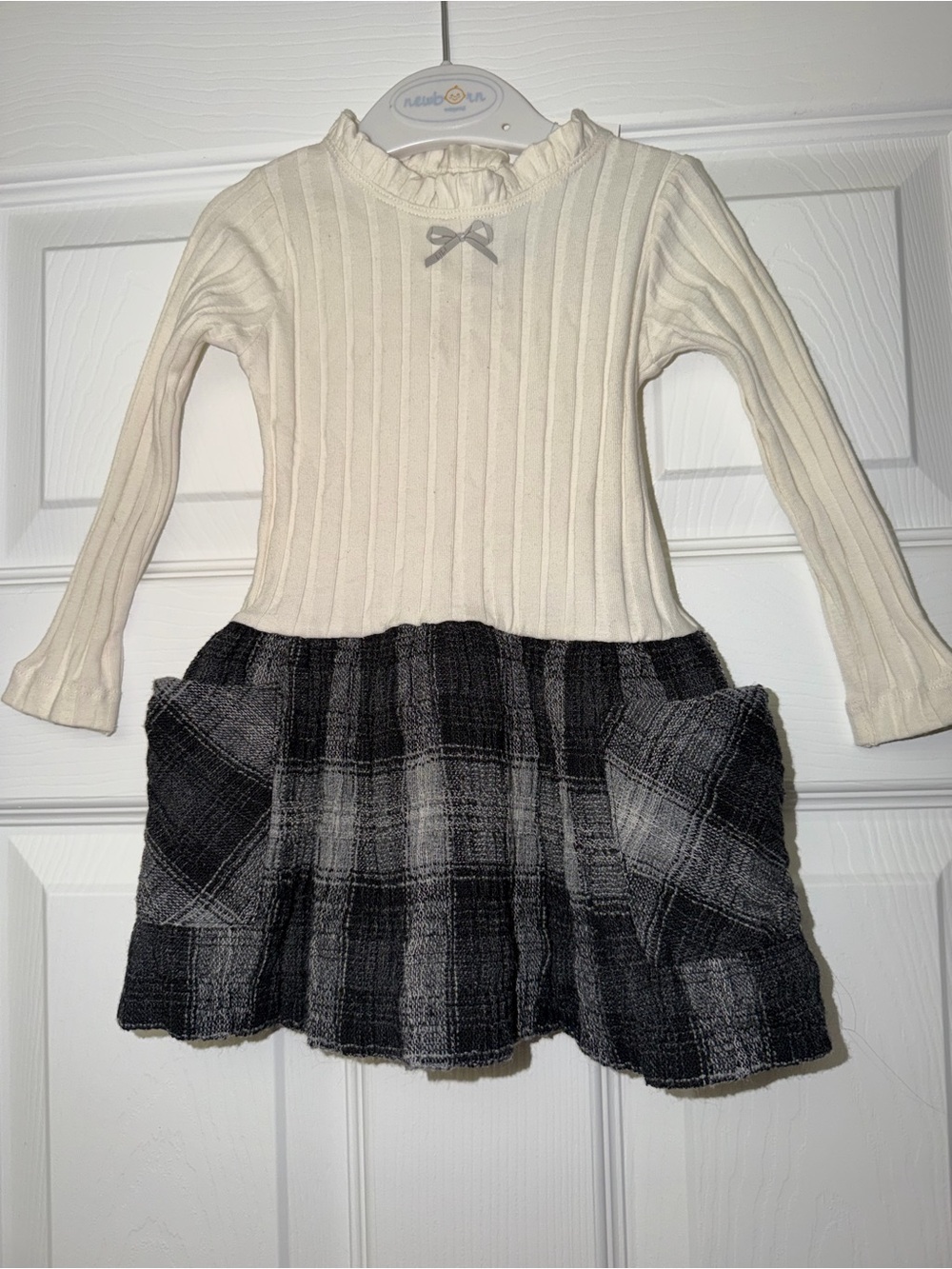 NWT Lili Gaufrette Dress Size 1A Ivory Gray Plaid Sweater Dress